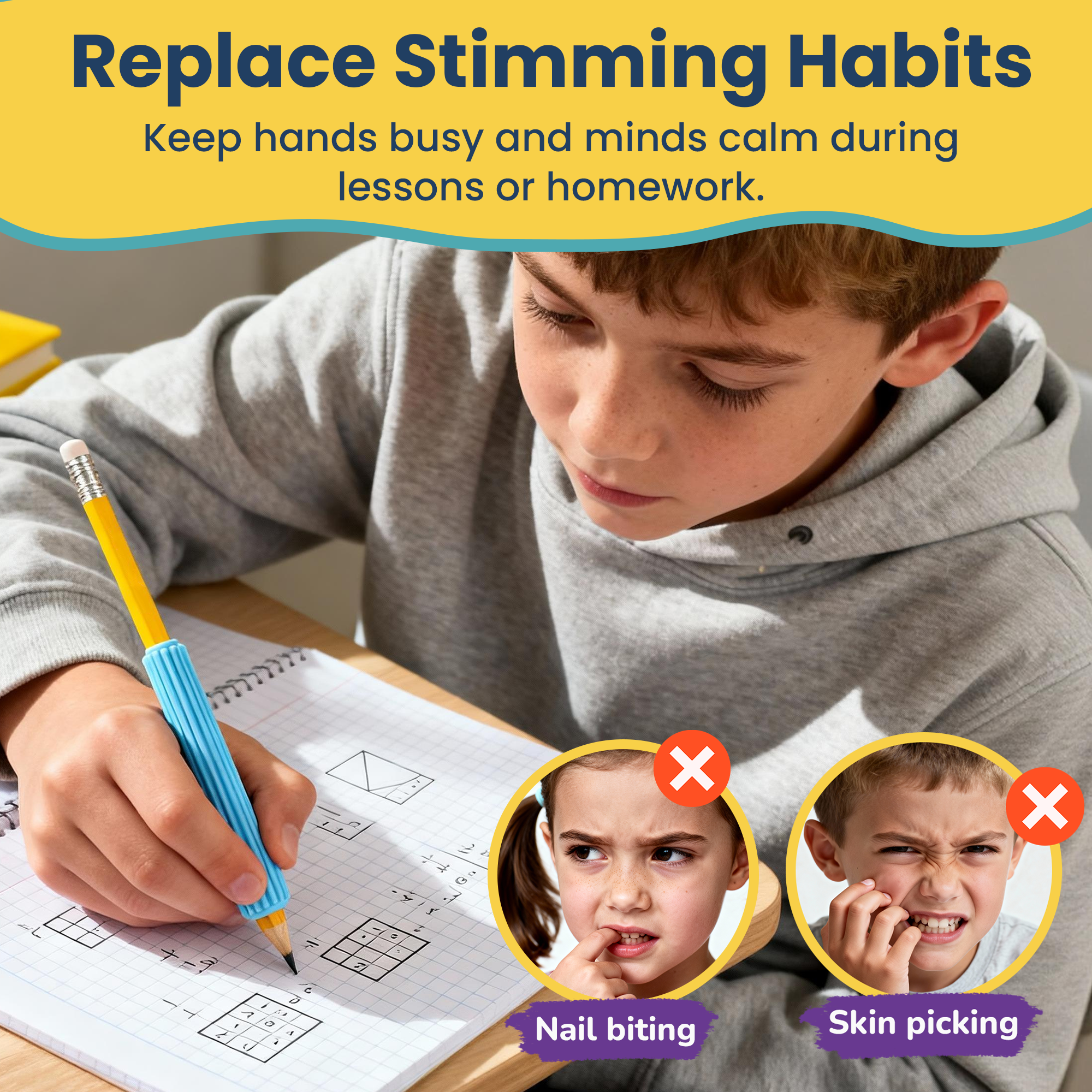 Sensory Pencil Grips for Kids & Adults with ADHD, Autism, Dysgraphia & Arthritis